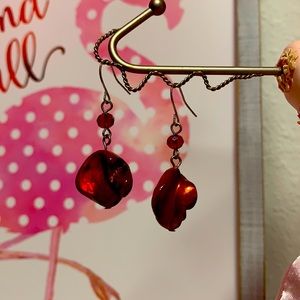 Red stone and bead earrings